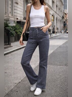 Flamingals Gray High Rise Straight Leg Jeans M NWT Stretch 28x32